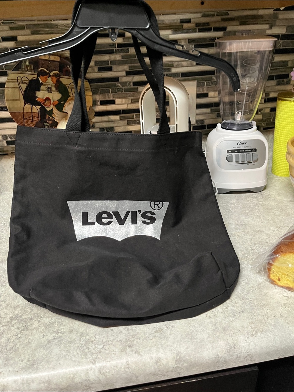 Levi's Black Canvas Messenger Tote with Silver Logo